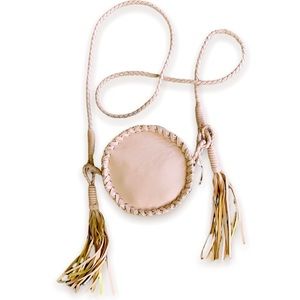 Mossino Supply co. Natural boho 6” mini crossbody bag with tassel;